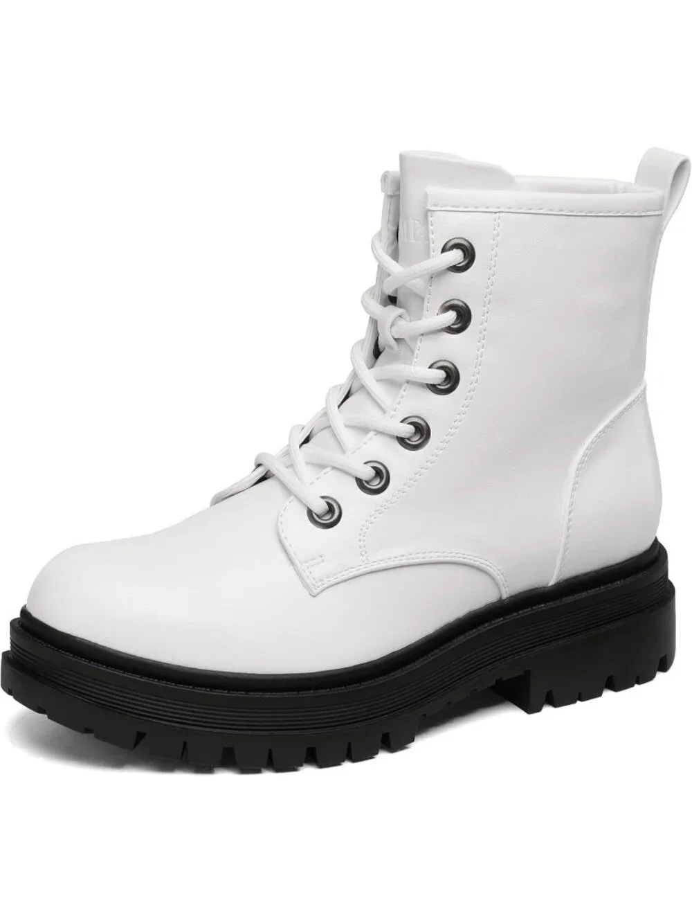 Women's White Thermoplastic Lace Up Platform Side Zipper Lug Sole Ankle Booties